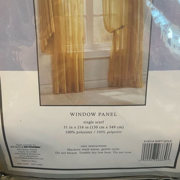 Crushed Volie Sheer Bed Bath & Beyond Soft Gold Window Scarf NEW 6 yards Top - Picture 2 of 3